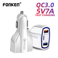 FONKEN QC3.0 3.5A USB C ที่ชาร์จแบตในรถโทรศัพท์มือถือ USB สำหรับ XIaomi Iphone Samsung สมาร์ทโฟนอะแดปเตอร์ชาร์จในรถยนต์ QC3.0 Fast Charge Car Lighter