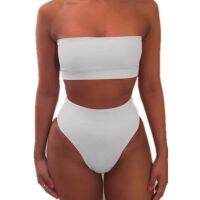 【CW】Fashion Sexy High Waist Strapless Boob Tube Top Bikini Set Swimsuit Two Pieces Solid Swimwear zilian Beachwear Women Biquini