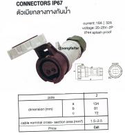 ปลั๊กเพาเวอร์  เพาเวอร์ปลั๊ก ตัวเมียกลางทาง 2 ขา (2P) กันน้ำกันฝุ่น IP67 16A 24V ปลั๊กอุตสาหกรรม POWER PLUG สีม่วง