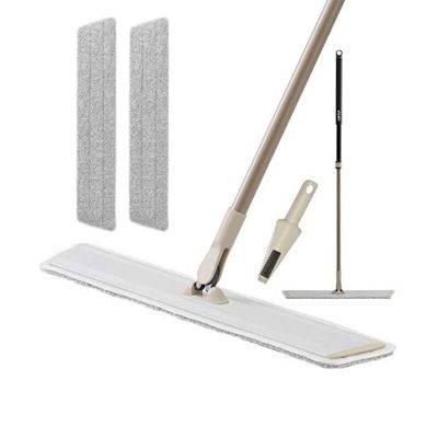 Eyliden Microfiber Lightweight Aluminum Plate Plat Mop 2 Reusable Floor Mop Pads and 1 Dirt Removal Scraper for Home and Kitchen
