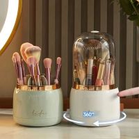 【YD】 360° Rotating Makeup Brushes Holder With Lid Luxury Organizer Eyebrow Storage