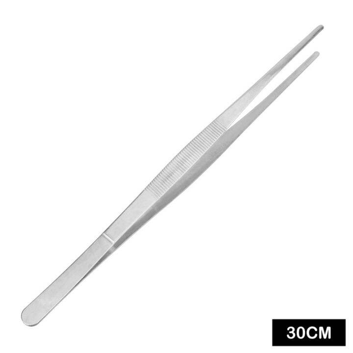 20cm-30cm-bbq-tweezers-kitchen-straight-chef-barbecue-tool-food-tongs-silver-long-toothed-stainless-steel