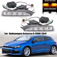 ไฟสำหรับรถ Volkswagen วิ่งกลางวัน Scirocco R 2008-2014,ไฟหน้าสีเหลืองไดนามิกมีรีเลย์สัญญาณเลี้ยวกันน้ำรถ DRL LED