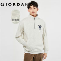 GIORDANO Men Sweatshirts Embroidery Half-Zip Stand Collar Sweatshirts Fleece-Lined Kanga Pocket Fashion Casual Tops 01093821