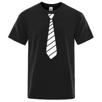 Fake Tie Print Personality Tshirts Men Loose Cotton Clothes Gildan