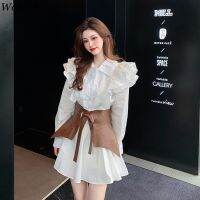 【Ladies shop】 Woherb Elagant WomenShirtLantern Long Stings Collar PartyFemale Dresses Vestidos