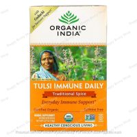 ชาอินเดีย ORGANIC INDIA HERBAL TEA ⭐Tulsi Immune Daily Traditional Spice ไม่มีคาเฟอีน? ชาสมุนไพรอายุรเวทออร์แกนิค 1 กล่องมี18ซอง ชาเพื่อสุขภาพนำเข้าจากต่างประเทศ