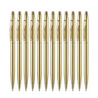 12 PCS Gold Slim Ballpoint Pens Black Ink 1 mm Medium Point Metallic Retractable Pens for Students Teachers Office