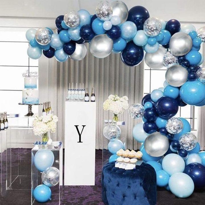 102Pcs Navy Blue Balloons Arch Kit Silver Balloons for Baby Shower ...