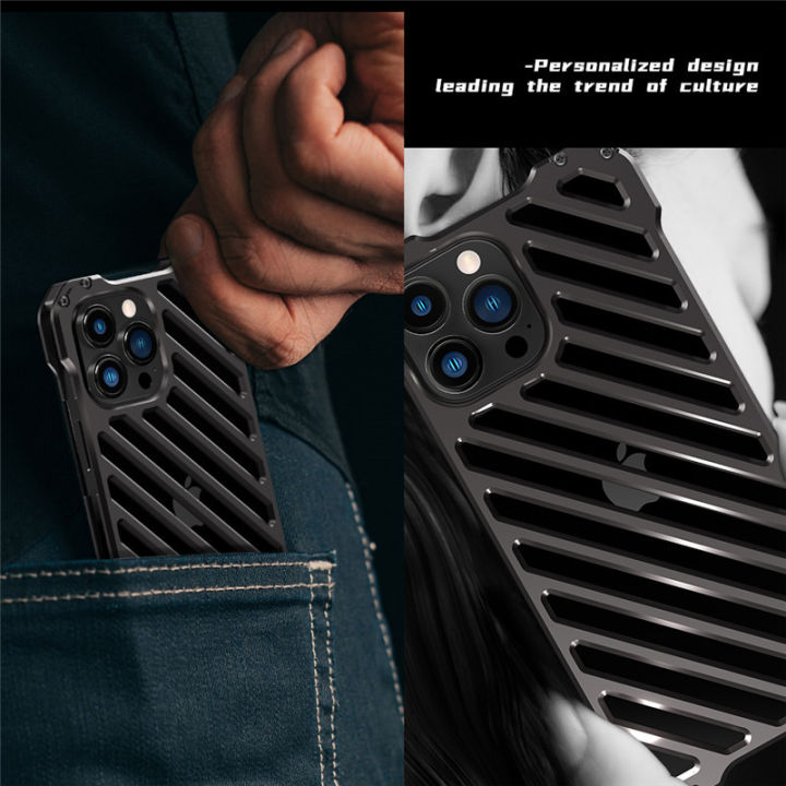 super-cool-design-เกราะกันกระแทกอลูมิเนียมอัลลอยด์โลหะสำหรับ-iphone-14-plus-13-12-pro-max-hollow-out-men-ฝาหลังเลนส์-protector-case