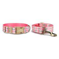 ปลอกคอสัตว์เลี้ยงส่วนบุคคลป้ายชื่อที่กำหนดเอง ID ปรับสีชมพู Dandelion Soft Fiber Cat Dog Collars Lead Leash