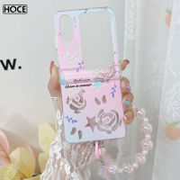 เคสโทรศัพท์กุหลาบแสนสวย HOCE สำหรับออปโป้ไฟนด์ N2พลิกกับเคสที่มีห่วงโซ่มุกประกายสำหรับค้นหา N2บานพับพลิกเคสป้องกันเต็ม