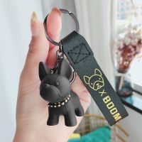 ♘ Fashion Punk French Bulldog Keychain PU Leather Dog Keychains for Women Bag Pendant Jewelry Trinket Men 39;s Car Key Ring Key Chain