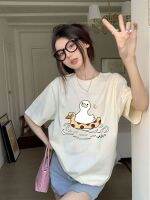 （พร้อมส่งจากกทม มาถึงใน 3วัน）100% Cotton Short Sleeve Womens Little Duck Printed T-shirt T0530