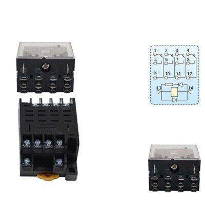 intermediate-relay-dc12v-24v-ac220v-hh52p-64p-my2nj-with-led-copper-coil-electromagnetic-switch-socket-base-silver-plate-contact-electrical-circuitry