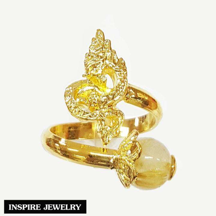 inspire-jewelry-แหวนพญานาค-ประดับด้วยหินไหมทอง-กระดูกช้าง-หินตาเสือ-ตัวเรือนหุ้มทองแท้-100-24k-นำโชค-เสริมดวงและช่วยปกป้องคุ้มครอง-ขจัดปัดเป่าวิญญาณร้าย-สามารถปรับขนาดได้-พร้อมกล่องกำมะหยี่หรู