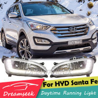 DRLสำหรับHyundai IX45 Santa Fe 2013 2014ไฟLEDรถวิ่งกลางวันการถ่ายทอดแสงการขับขี่กันน้ำหมอกโคมไฟแสงกลางวัน