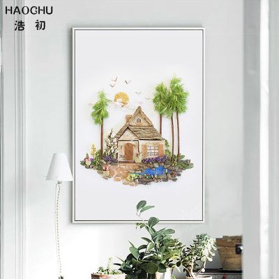 HAOCHU ผ้าใบวาดภาพสมัยใหม่เกาะเขตร้อนต้นไม้โปสเตอร์ภาพพิมพ์ศิลปะสวรรค์ภาพติดผนังตกแต่งบ้านภูมิทัศน์ไร้กรอบเหอหยวนอนาคต