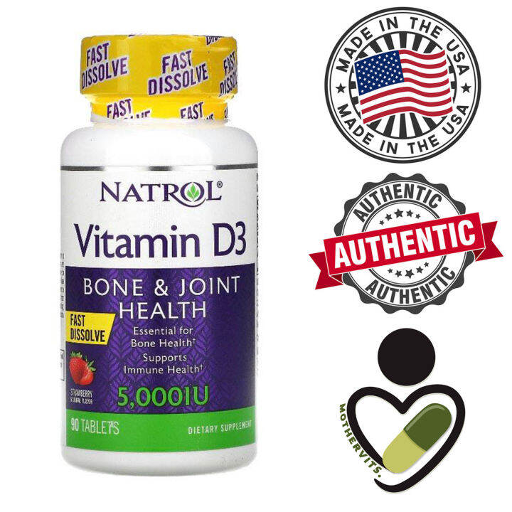 Natrol, Vitamin D3, Bone & Joint Health, Strawberry, 5,000 IU, 90 ...