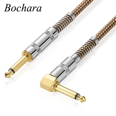 Bochara Braided 1/4 Jack 90degree 6.5mm to 6.5mm Audio Mono Cable Gold Plated For Electric Guitar Mixer Amplifier 1.5m 3m 5m