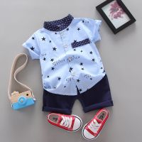 Kids short-sleeved suit baby boy print five-pointed star pattern shirt + shorts 2-piece suit age 0-4 boys shirt suit