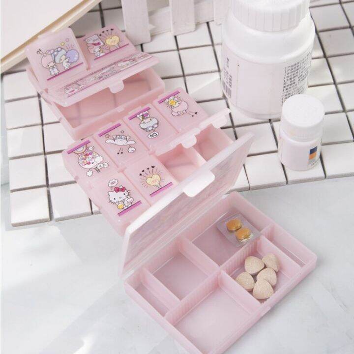 sanrio-mymelody-cartoon-cute-storage-box-medicine-box-divided-jewelry-box-easy-to-carry-and-easy-to-store-medicine-first-aid-storage