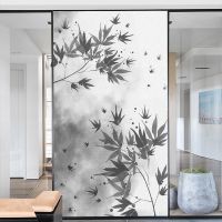 Window Film Privacy Frosted Glass Sticker Heat Insulation and Sunscreen Ink Painting Leaves Decoration Adhesive sticker for Home