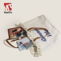 Maito tassel female embroidery letters canvas bag shoulder tote bags joker high-capacity portable shopping bag --ndjb238803