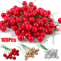 Christmas Decoration Artificial Berry Red Gold Cherry Stamen Mini Fake Berries Flowers Pearl Beads for DIY Christmas Party Craft