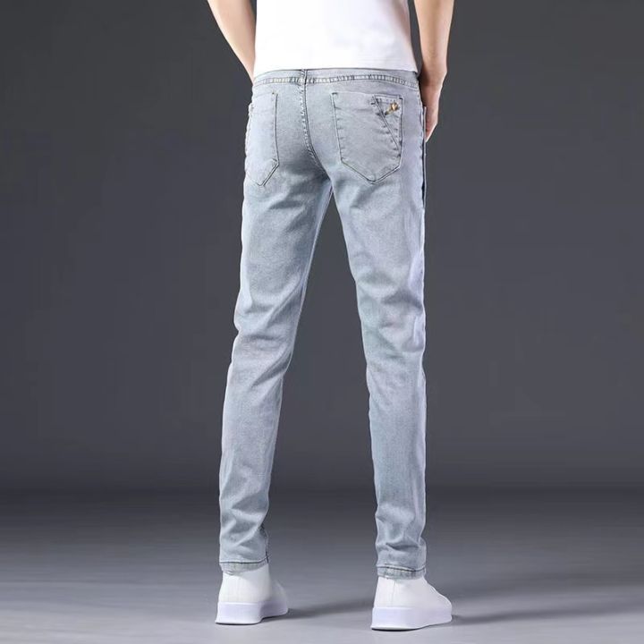 ผ้ายีนส์ผู้ชายเข้ารูป3สี2023-กางเกงยีนส์กางเกงยีนส์ผ้ายืดสไตล์เกาหลีทรงสกินนี่กางเกงผู้ชาย3สี