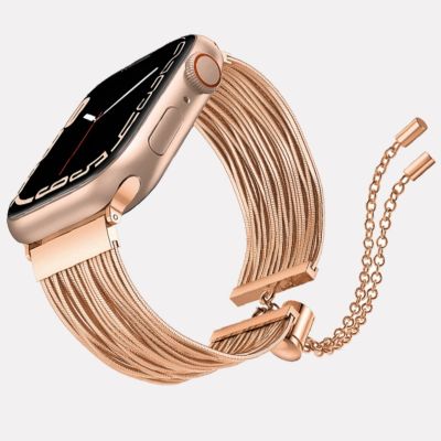 สายสายคาด Apple Watch 49มม. 45มม. 41มม. 44มม. 40มม. 42มม. 38มม. สร้อยข้อมือโซ่เหล็กสำหรับผู้หญิง I Watch Ultra SE Series 9 8 7 6 5 4 3 2 1 (ไม่รวมนาฬิกา)