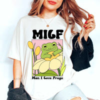 Retro Frog T-Shirt Milf Oversized Unisex Shirt Toad Frog Lover Cottagecore Retro Shirts For MotherS Day Gift T Shirt แฟชั่นแขนสั้นผ้าฝ้าย