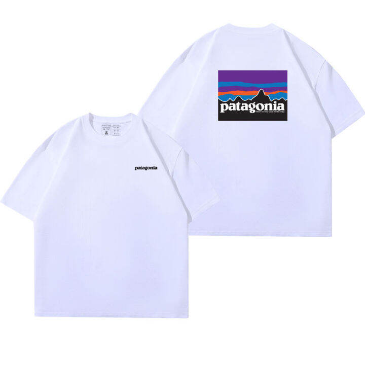 patagonia-เสื้อยืดพิมพ์ลายกีฬาสำหรับทั้งหญิงและชายแขนสั้นวินเทจคลาสสิก