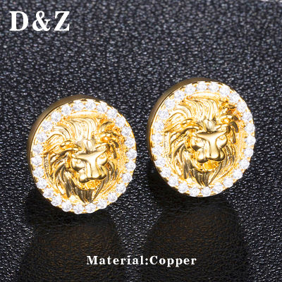 D&amp;Z Hip Hop AAA+ Zircon Lion Head Round Earings For Hipster Iced Out Jewelry For Men Fashion Ear Studs For Hip Hop JewelryGift
