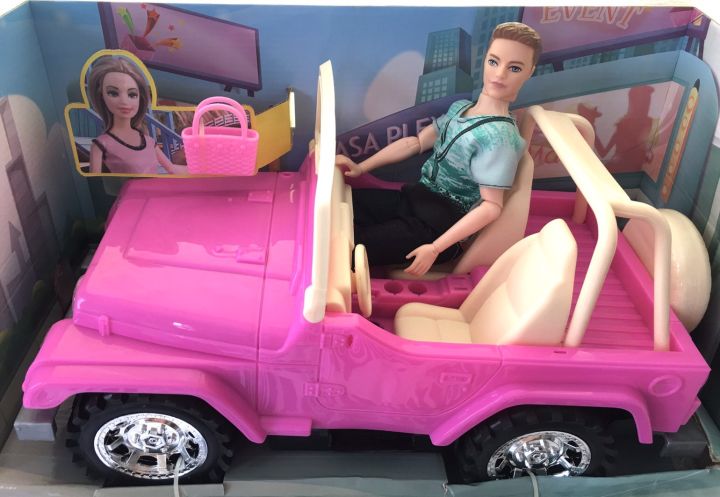 ตุ๊กตาบาร์บี้-รุ่นรถจี๊บสีชมพู-พร้อมเคน