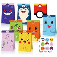 【CW】12Pcs Pokemon Birthday Party Decoration Pikachu Candy Treat Bag Sticker Paper Gift Bags Kid Christmas Present Gift Toys Packing