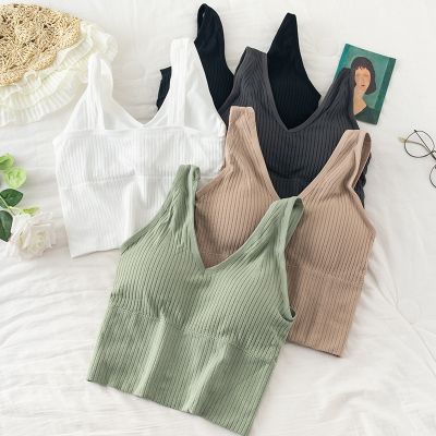 ↂ♘ SVOKOR Threaded Crop Top Color Camisole V-Neck Tube Bottoming With Chest