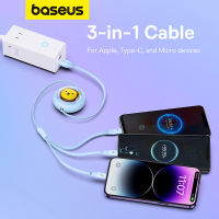 Baseus สายชาร์จ USB ยืดหดได้3 In 1ชาร์จเร็ว3.5A ไมโคร USB Type C สายชาร์จสำหรับ IP 15 14สายสายไฟสำหรับ Huawei Xiaomi Samsung