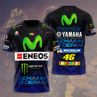 Yamaha VR46 Summer Racing Team x MON 3D Summer T Shirt Men Short Sleeve Women Clothes New Sports Kids Legal Trendy mens versatile T-shirt