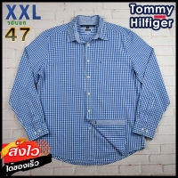 Tommy Hilfiger®แท้ อก 47 ไซส์ XXL เสื้อเชิ้ตผู้ชาย ทอมมี่ ฮิลฟิกเกอร์ สีน้ำเงิน เสื้อแขนยาว เสื้อใส่เที่ยวใส่ทำงานสวยๆ