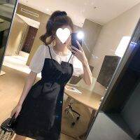 [COD] Stitching fake two-piece contrasting dress womens new 2023 summer mid-length Hepburn style slim dating A-line