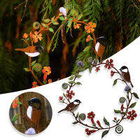 Chickadees Flowers Wreath Wall Art Metal Birds &amp; Flowers Innovative Home Garden Decor for Indoor Outdoor 2021