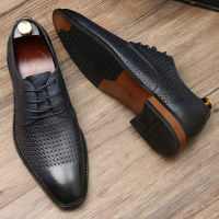 New Hollow Leather Shoes Summer Genuine Leather Men Shoe Breathable Lace-Up Leather Sneakers Man Oxford for Business Footwear *