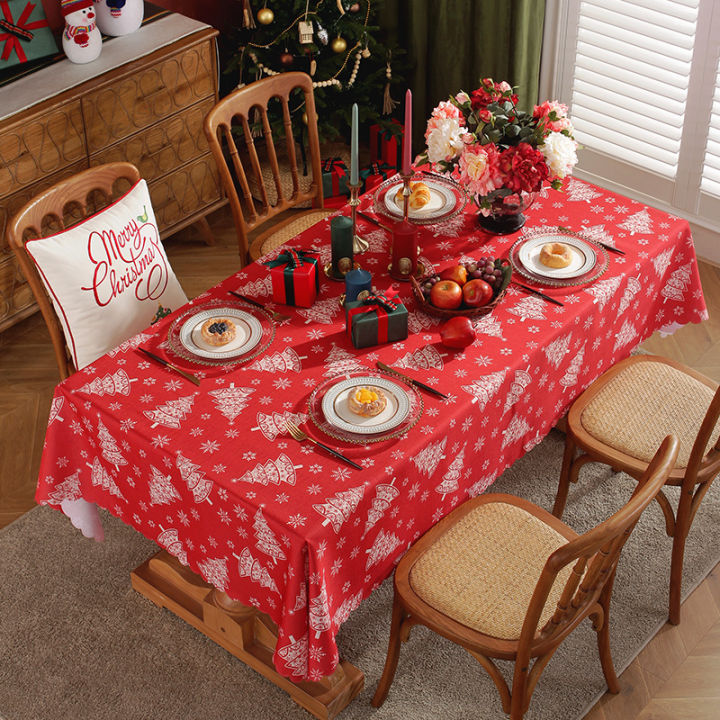 ผ้าปูโต๊ะคริสต์มาสสำหรับผ้าคลุมโต๊ะตกแต่งวันหยุดปาร์ตี้สุขสันต์วันคริสต์มาส