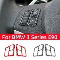 สติกเกอร์ตกแต่งกรอบติดขอบสำหรับ BMW 3ชุด E90 2005-2012คาร์บอนไฟเบอร์กระดุมพวงมาลัยรถยนต์ภายใน