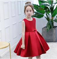 Red Satin Kids Dresses For Girls Elegant Princess Dress Tutu New Year Ball Gowns Wedding Dress Christmas Party Girls Dress