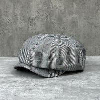 ? Fashion British Retro Houndstooth Pattern Peaked Cap Mens And Womens Korean-Style All-Match Sun Protection Sunshade Octagonal Cap Beret