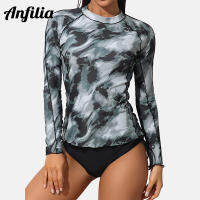 Anfilia-เสื้อแขนยาว rash GUARD สำหรับผู้หญิง, ชุดว่ายน้ำ rash Guard, Surf Top, embau Print, เสื้อรัดรูป, udissolve 50