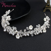 Romantic Clear Crystal Bridal Hair Vine Headpiece Pearls Wedding Hair Jewelry Accessories Women Tiara Handmade RE3510