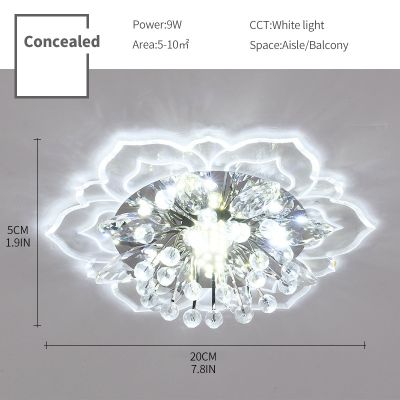 9วัตต์ LED คริสตัลไฟเพดานทางเดินคริสตัลโคมไฟเพดานหรูหราระเบียงระเบียงดอกไม้โคมไฟสำหรับห้องนั่งเล่นห้องนอนตกแต่งห้องครัวสีขาว/อบอุ่นสีขาว/ที่มีสีสัน